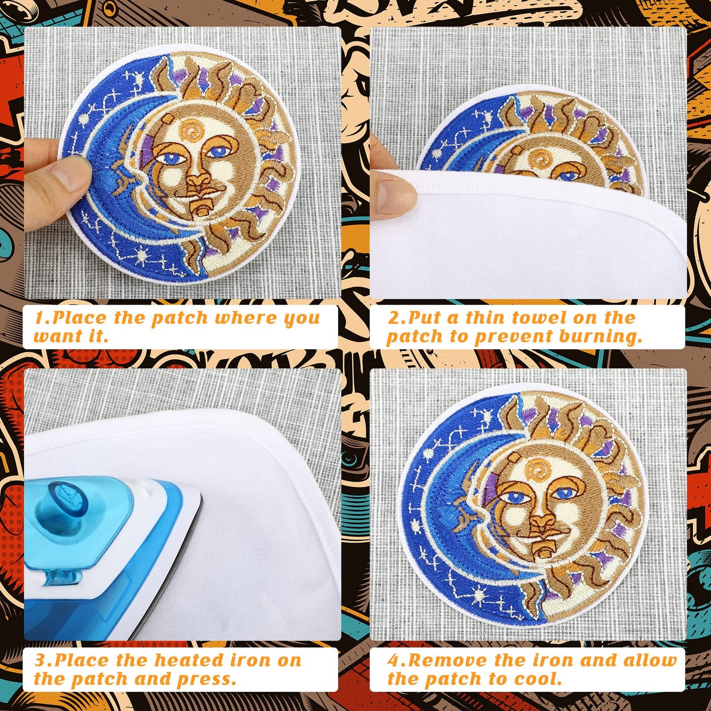 Ferraycle 48 Pcs Iron On Patches Hippie Embroidered Patches Random Assorted Styles Kit Aesthetic Repair Appliques for Sewing DIY Jacket Hat Clothing Backpack Jean 1970s Party