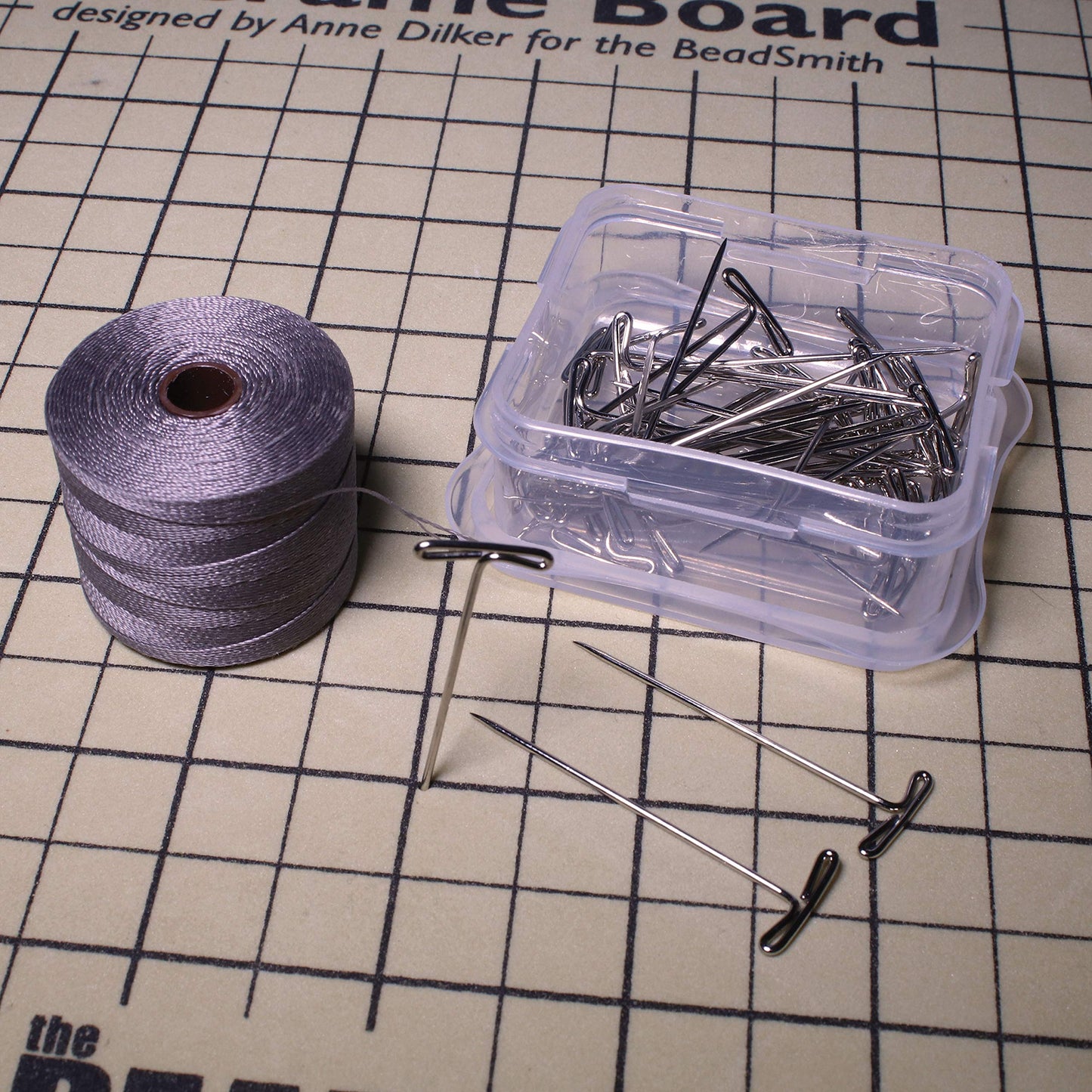 The Beadsmith Mini Macrame Combo - Bead Board 7.5 x 10.5 inches - Box of 40 T-pins 1.75 inches - Bracelet Project & Instructions Included - Ideal for securing & creating Macrame and Knotting Creations