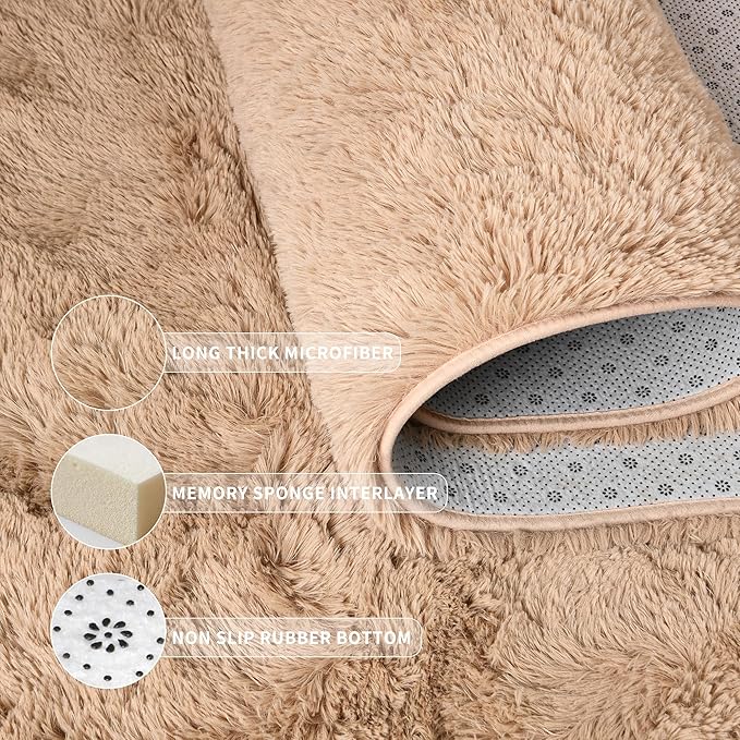 Tepook Area Rugs 9x12 for Living Room, Super Soft Fluffy Rugs for Bedroom, Modern Shaggy Rug Fuzzy Carpets for Kids, Plush Indoor Nursery Home Decor Rug with Non-Slip Bottom, Beige