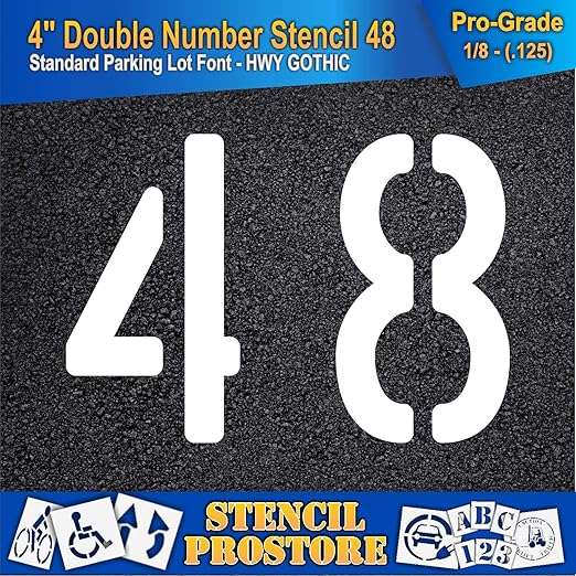 Pavement, Curb, and WheelStop Stencils - 4 inch Double Number Stencil - (48) - 4" x 5.5" x 1/8" (128 mil) - Pro-Grade