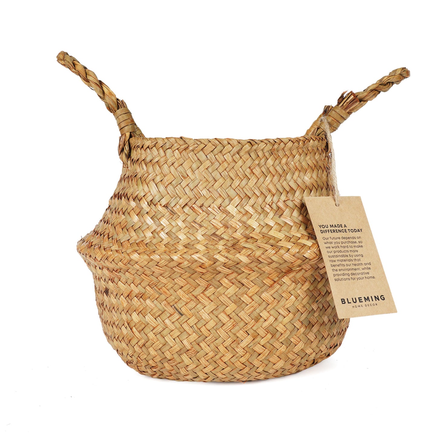 Basket Planter for Indoor Plants – 7 Inch Small Woven Wicker Pot for Olive Tree, Faux Plants, or Snake Plant, Handwoven Seagrass Basket with Handles (Original, Small)