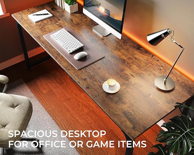 Huuger Computer Desk, 70 Inch Office Desk, Gaming Desk with Storage, Writing Desk Work Desk for Home Office, Study, Long Simple Desk, Large Legroom, Metal Frame, Rustic Brown