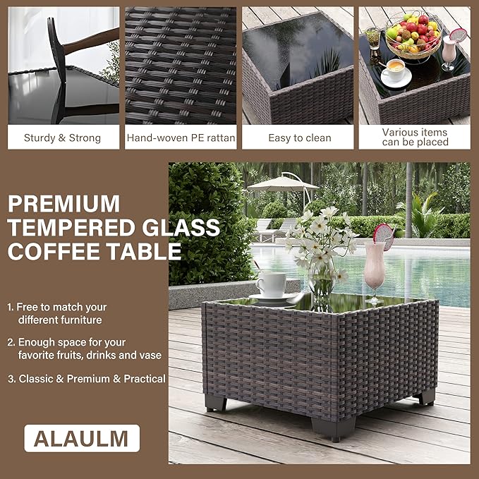 ALAULM 6 Pieces Patio Furniture Set, Oversized Seat/Armrest and High Back Wicker Sectional Furniture Set with Thick Cushion for Backyard, Garden, Grey