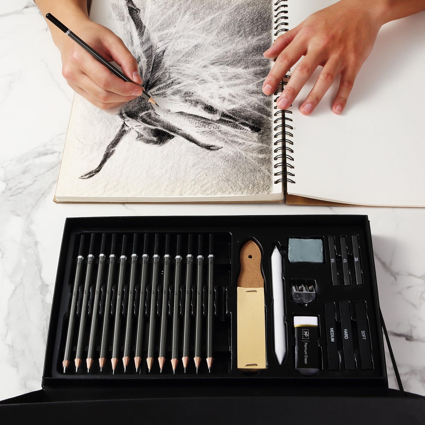 Mr. Pen- Drawing Sketching Pencil Set, 25 pcs, Graphite Pencils (10B-6H), Graphite Sticks, Erasers, Sharpener, Blending Stump & Sandpaper Pad for Drawing, Shading & Art Projects