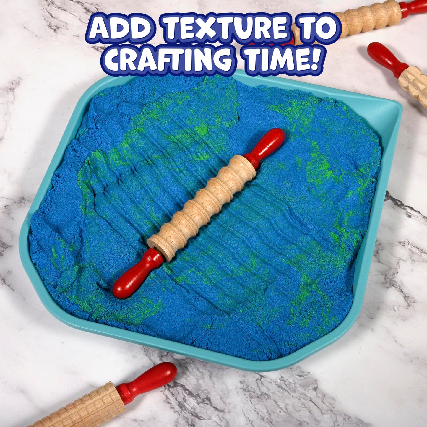 READY 2 LEARN Mini Textured Wooden Rolling Pins | Set of 6 | 7.25 inches | Turning Handles | Rollers for Kids' Dough, Crafts, Imaginative Play