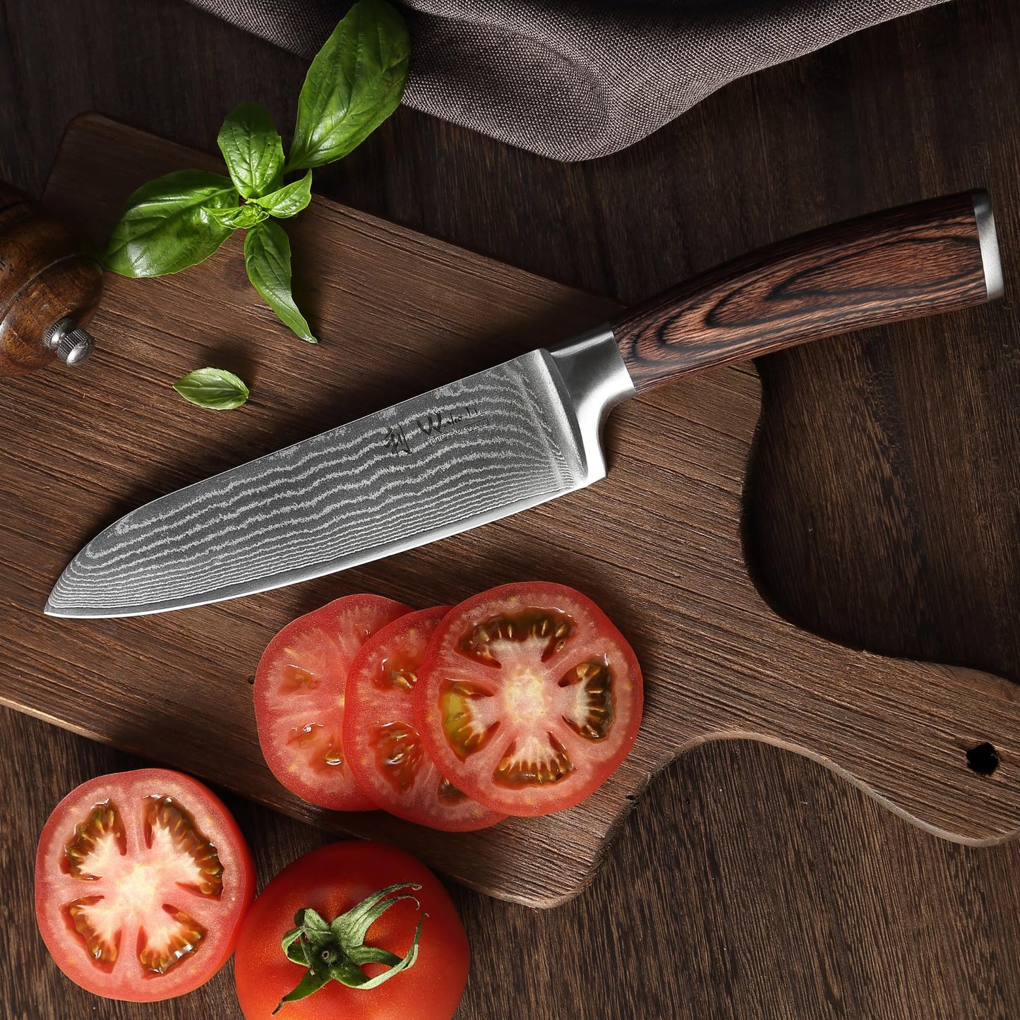Wakoli EDIB Damascus Santoku Knife – 6.7-Inch Japanese-Style Kitchen Knife, 67-Layer Damascus Steel Blade with VG10 Core, Ergonomic Pakkawood Handle – Professional Cooking Knife in Elegant Gift Box