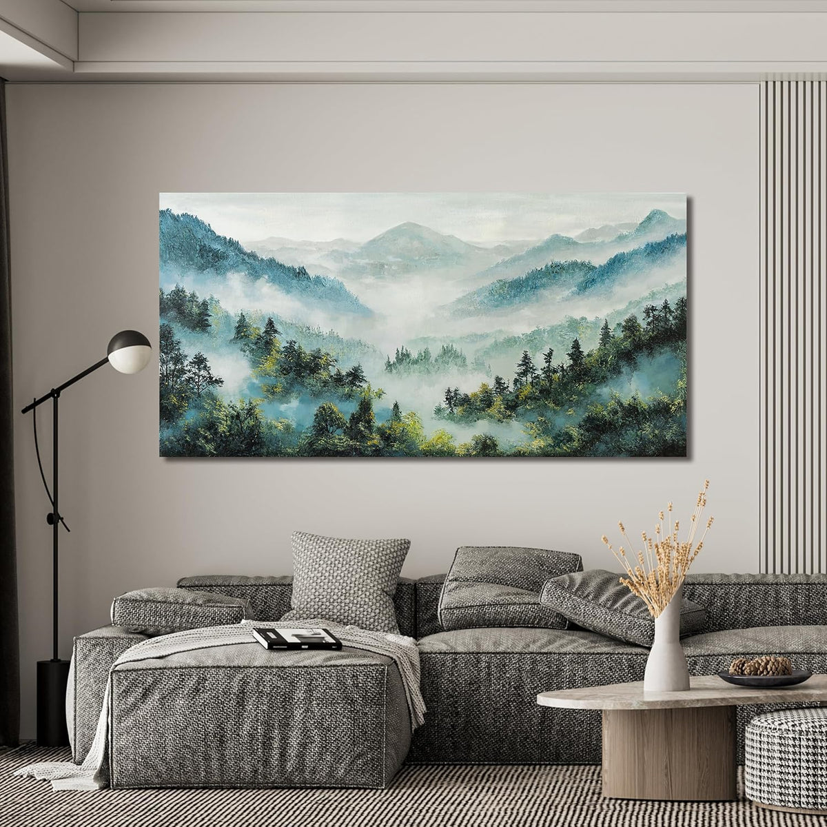 Canvas Wall Art Decor Artwork for Walls Mountain Botanical Wall Art Decor Large Landscape Wall Art for Living Room White Foggy Forest Wall Art Prints for Room Ofiice Bedroom Wall Decor 24" x 48"