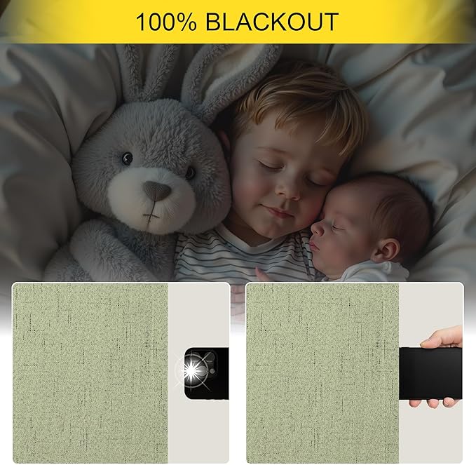 Light Sage Green Back Tab Blackout Curtains for Boys Room Girls 72 Inch Length 2 Panel Cotton Linen Look Window Treatments Thick Soundproof Curtains for Doors Living Room Darkening Drapes Cottagecore