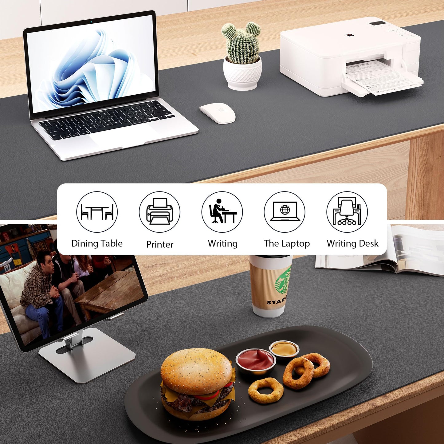 Aothia Leather Desk Pad Protector - Large Mouse Pad, Office Desk Mat, Non-Slip PU Leather Desk Blotter, Laptop Desk Pad, Waterproof Desk Writing Pad for Office and Home (Gray, 38" x 13.7")