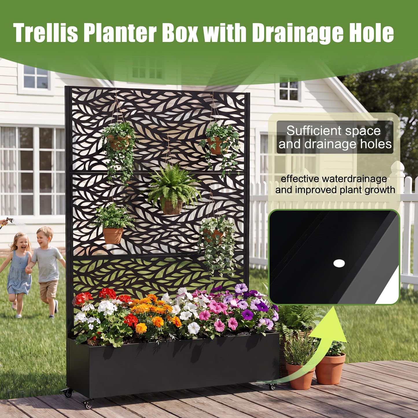 Galvanized Metal Raised Garden Bed with Wheels & Trellis – 73"x47"x16" Portable Planter Box for Climbing Plants, Vegetables & Vines | Rust-Resistant, with Privacy Screen & Drainage Holes (Shape 1)