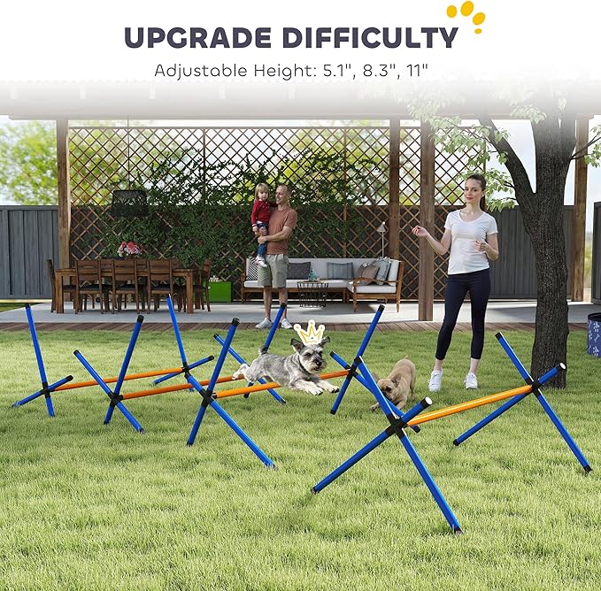 PawHut Dog Agility Training Equipment, Adjustable Height, 4 Pieces, Orange