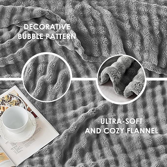 SOCHOW Grey Bubble Fleece Blanket for Couch, Super Soft Cozy Cute Throw Blanket for Women, Decorative Fuzzy Flannel Blanket, 50 x 60 Inches