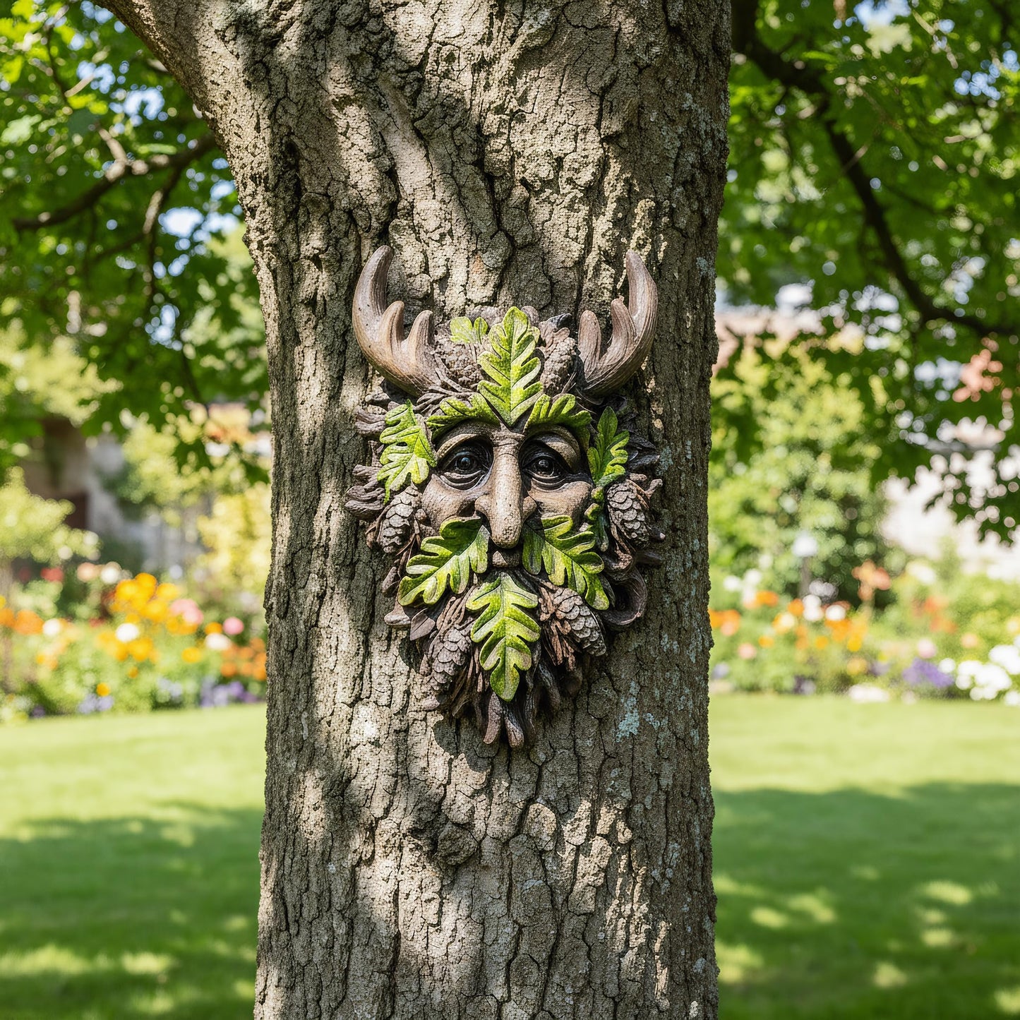Euiroet 8.3" Real Tree Face Hugger Statue, Garden Outdoor Resin Sculpture with Foliage Features, Fairy Elve Accent Yard Art, Halloween Trees Decorations Outdoor Wall Mounted Statue