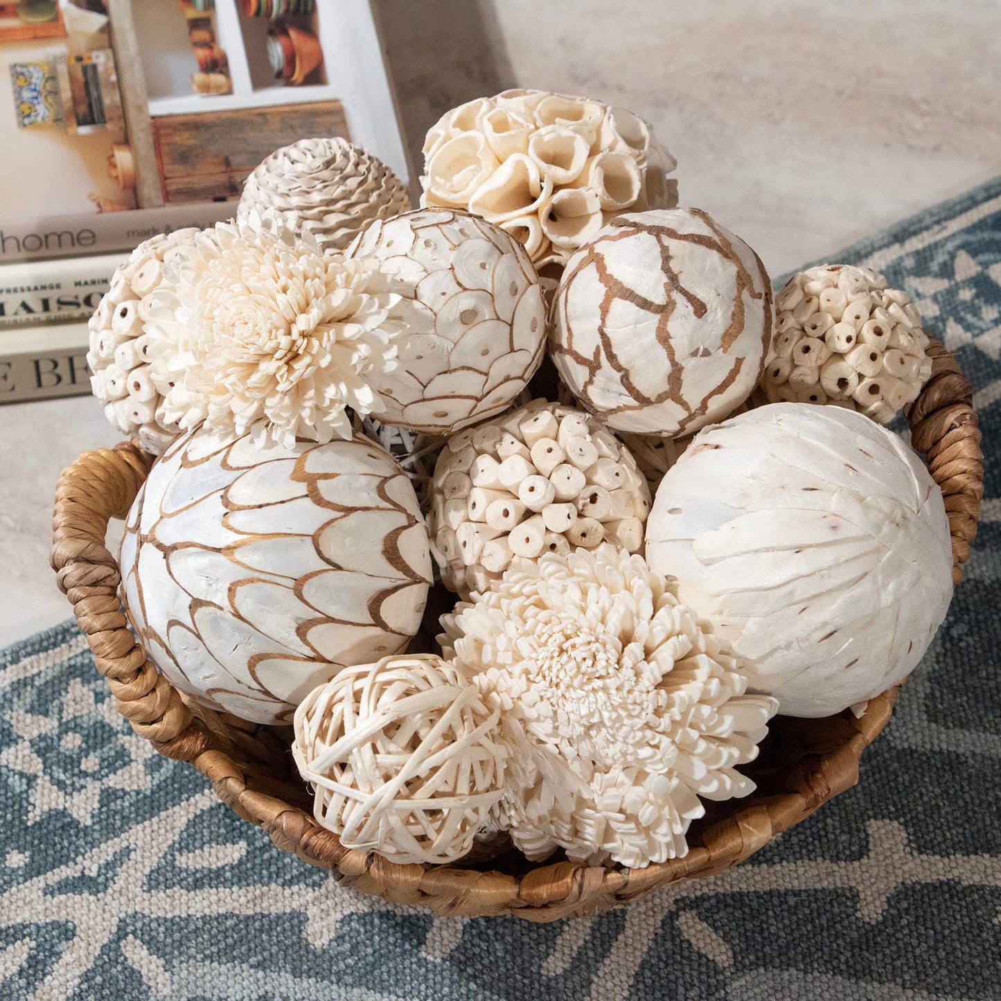 ANDALUCA Large Decorative Balls Bowl Filler Decor Orbs White & Cream (Natural White)