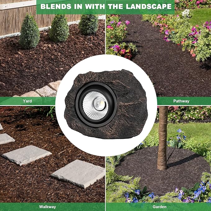 Solar Rock Lights Outdoor Garden Waterproof - Super Bright LED Solar Spotlights, Solar Powered Landscape Path Decorative Garden Stone Lights for Pathway, Walkway, Yard, Patio (2 Pack)