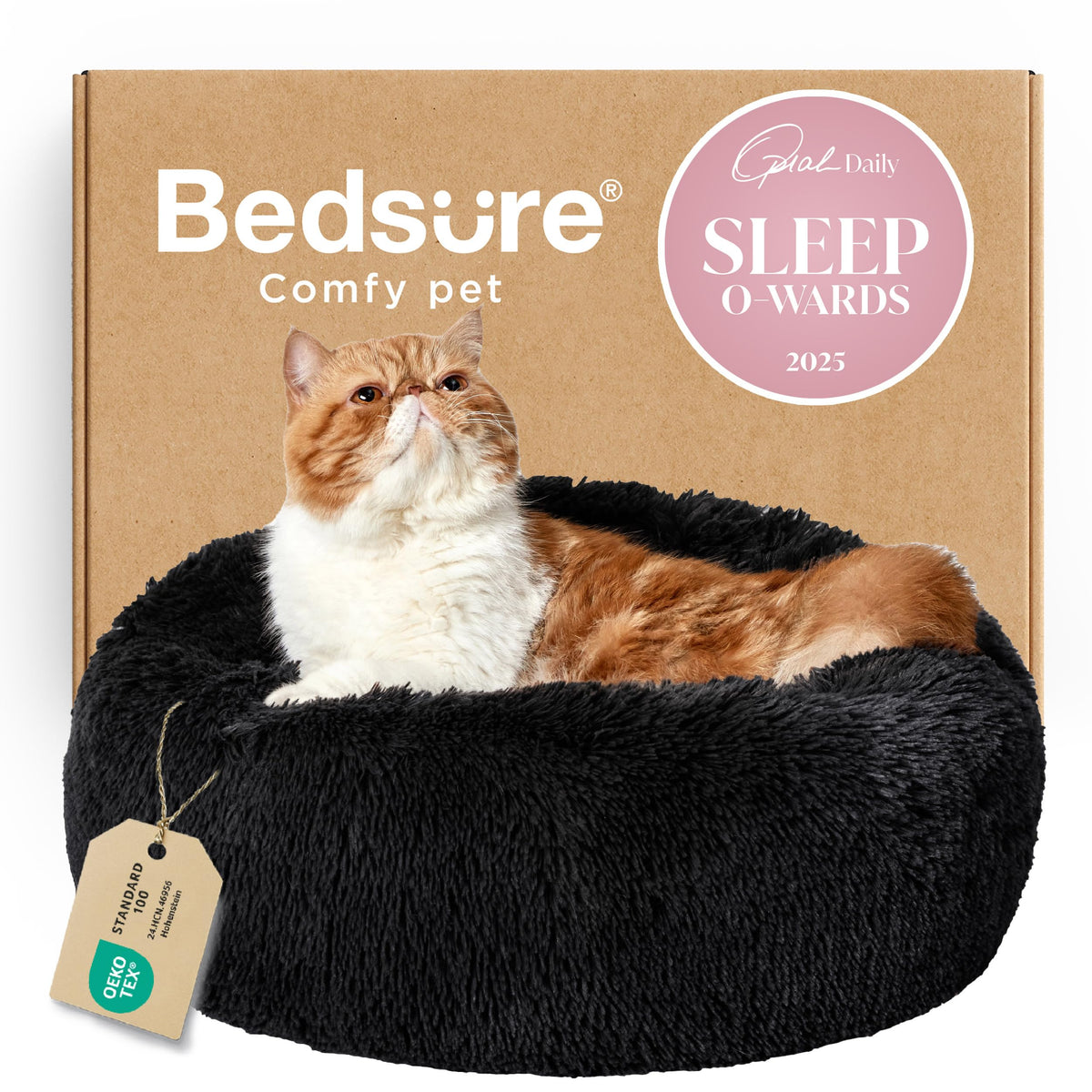Bedsure Calming Small Medium Dog Bed Donut Washable Puppy Bed,27ins Black