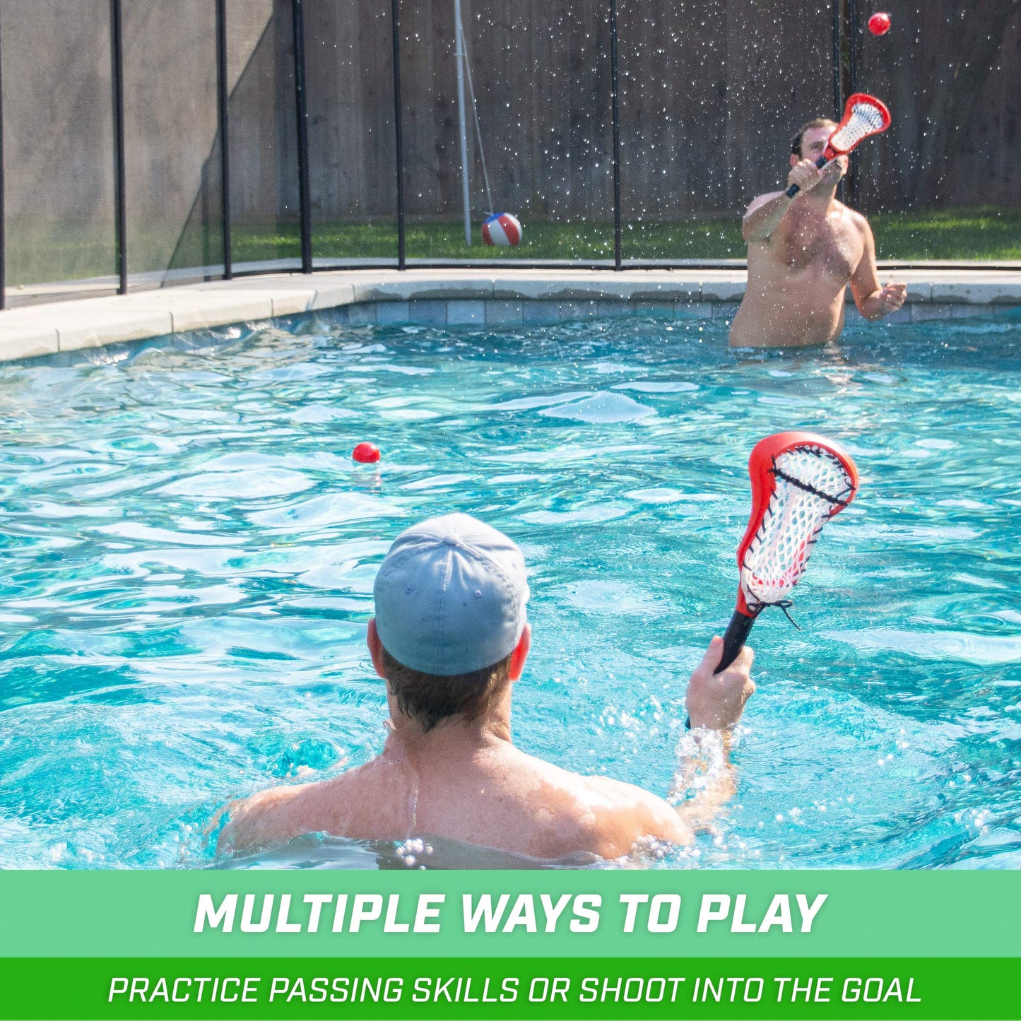 GoSports Lacrosse Floating Pool Goal Set - Includes Water Goal, 2 Sticks and 4 Soft Balls, Red