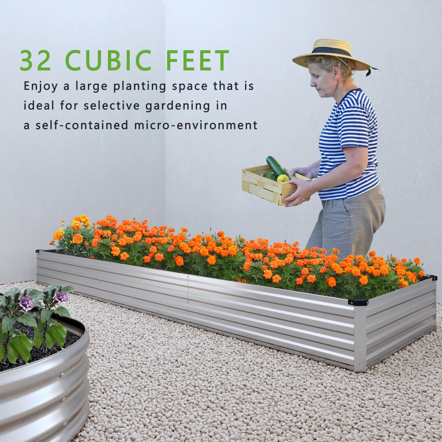 DIIYIV 12x2x1FT Galvanized Raised Garden Bed Kit,Vegetable Boxes-Rectangle Metal Flower Box,Large Planter Raised Beds Outdoor Garden for Planting,Fruit,Herb-Silver