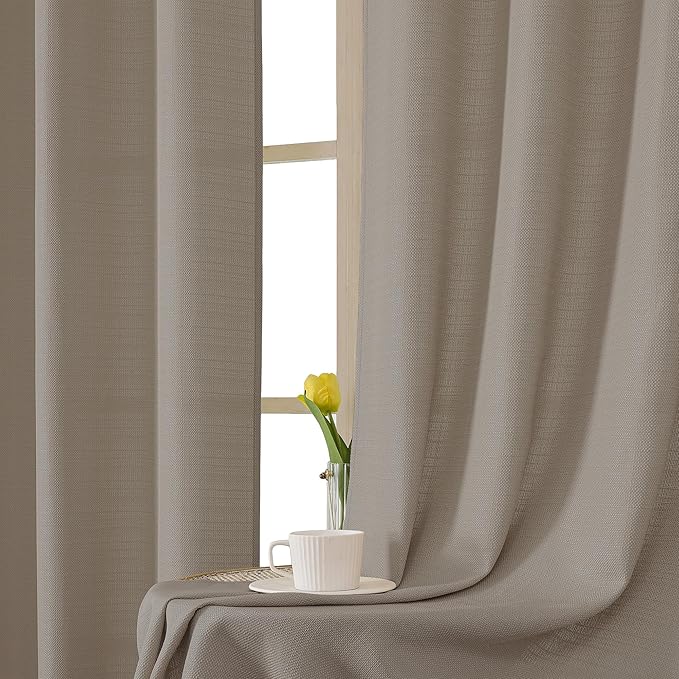 Chyhomenyc 2 Panels Stone Beige Kitchen Curtains 24 Inch Length Tier Curtains, Faux Linen Textured Small Cafe Curtains, Light Filtering Short Window Curtains for Bathroom Basement, Each 30x24 Inch