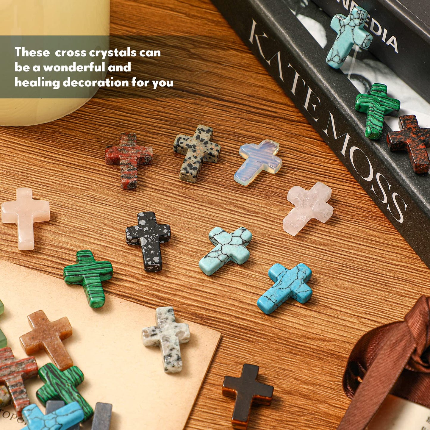 Nuenen 50 Pcs Easter Cross Crystal Stone Bulks 1'' Natural Crystal Wall Cross Shaped Worry Stones Charm Pocket Quartz Gift Halloween Easter Decor(0.71 x 0.98 x 0.24 Inch,Classic)