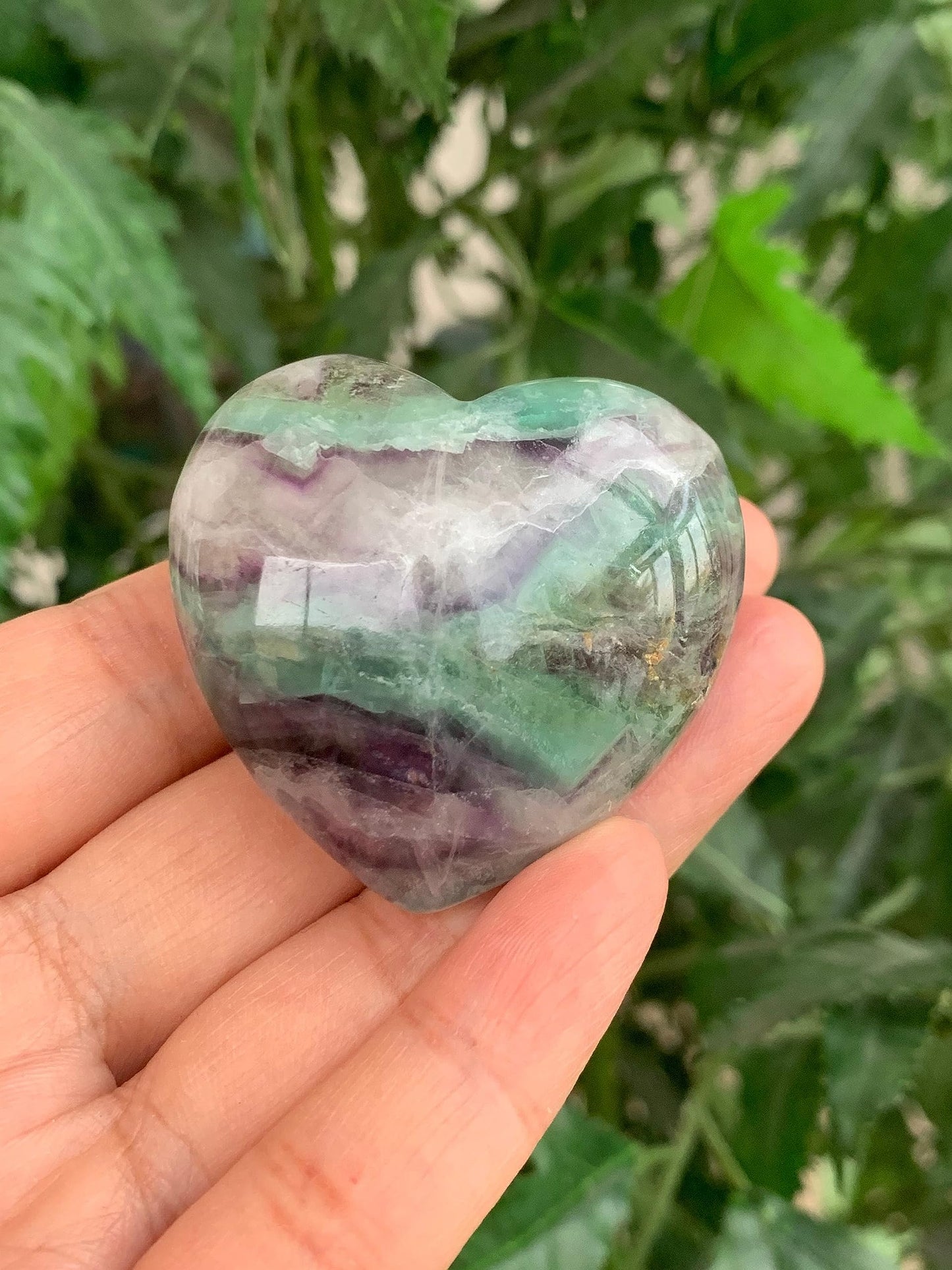 GAF TREASURES Rainbow Fluorite Gemstone Hearts, Polished Rainbow Fluorite Puffy Hearts, Rainbow Fluorite Crystal Palm Stone, Rainbow Fluorite Healing Crystal Hearts (1 Heart)
