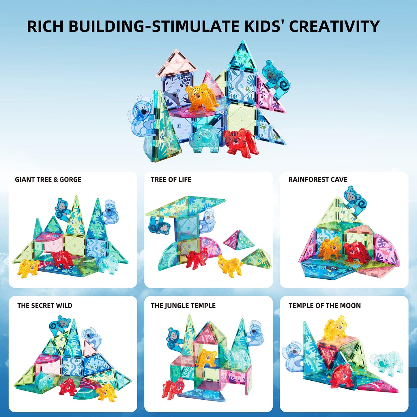 MiDeer Animal Magnetic Tiles 40 Pcs, Magnetic Building Blocks for Toddler 3-5, Educational Stack Tile Construction Magnet Block STEM Learning Toy for Kids Age 3-5 4-8