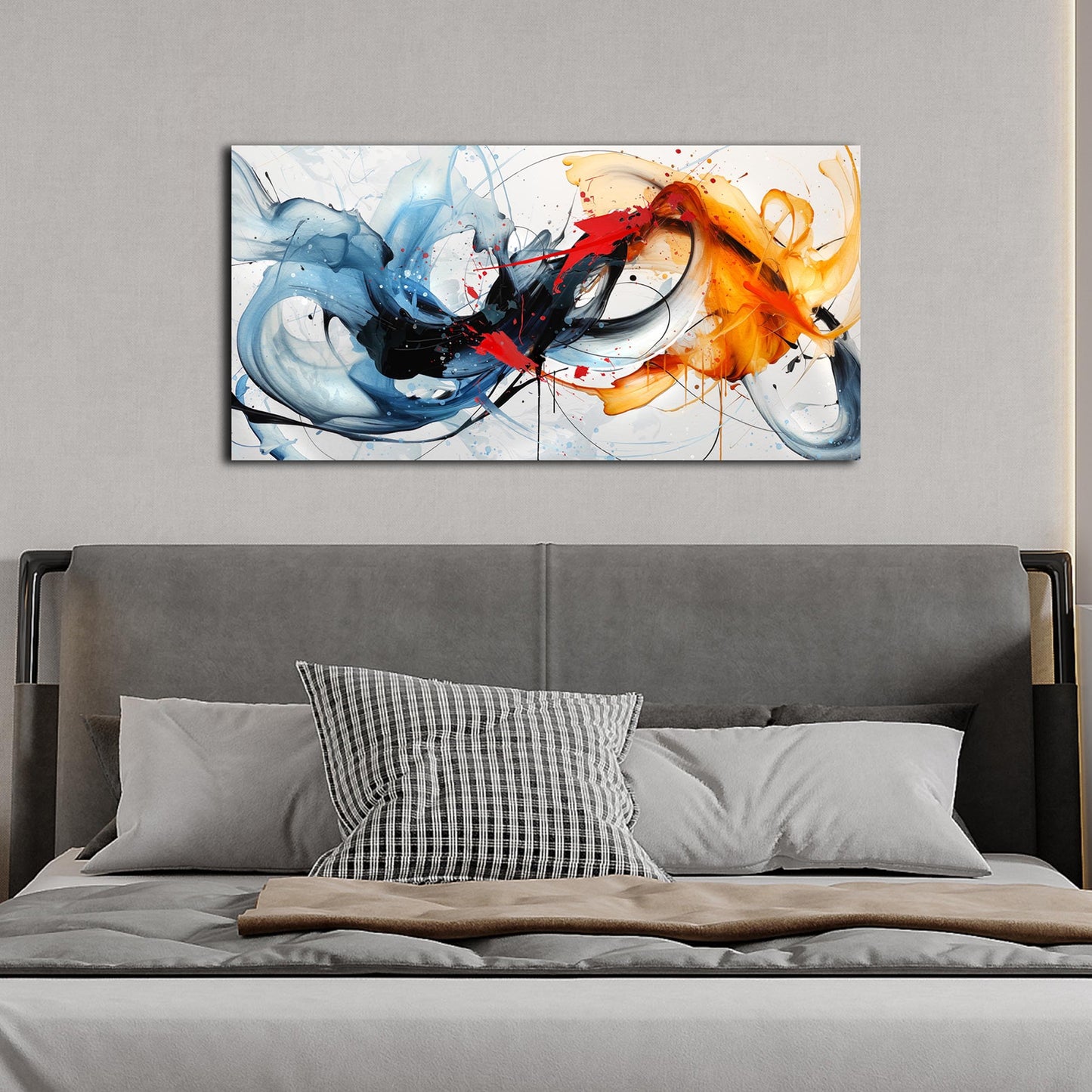 Modern Prints Wall Art for Office - Abstract Art Wall Decor for Living Room - Blue Canvas Wall Art Ready to Hang Size 20" x 40"