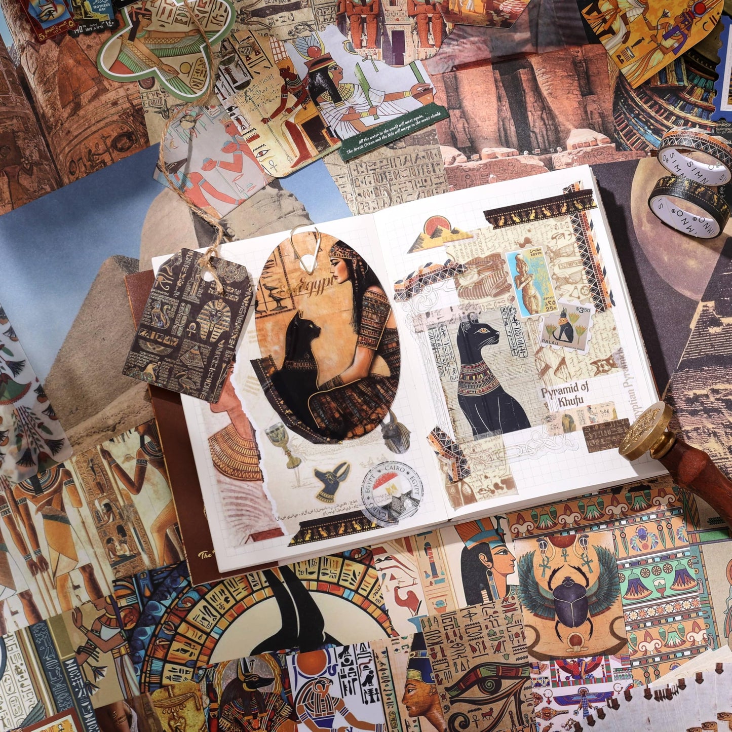 Scrapbooking Supplies Kit, Egyptian Vintage Aesthetic Scrapbook Kit for Bullet Junk Journal, Ancient Egypt DIY Journaling Supplies with Hieroglyph, Pharaoh, Pyramid, Unique Gift for Teens & Women
