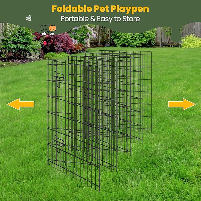 Yaheetech 34" H 8-Panel Foldable Metal Dog Playpen Indoor Outdoor w/Door