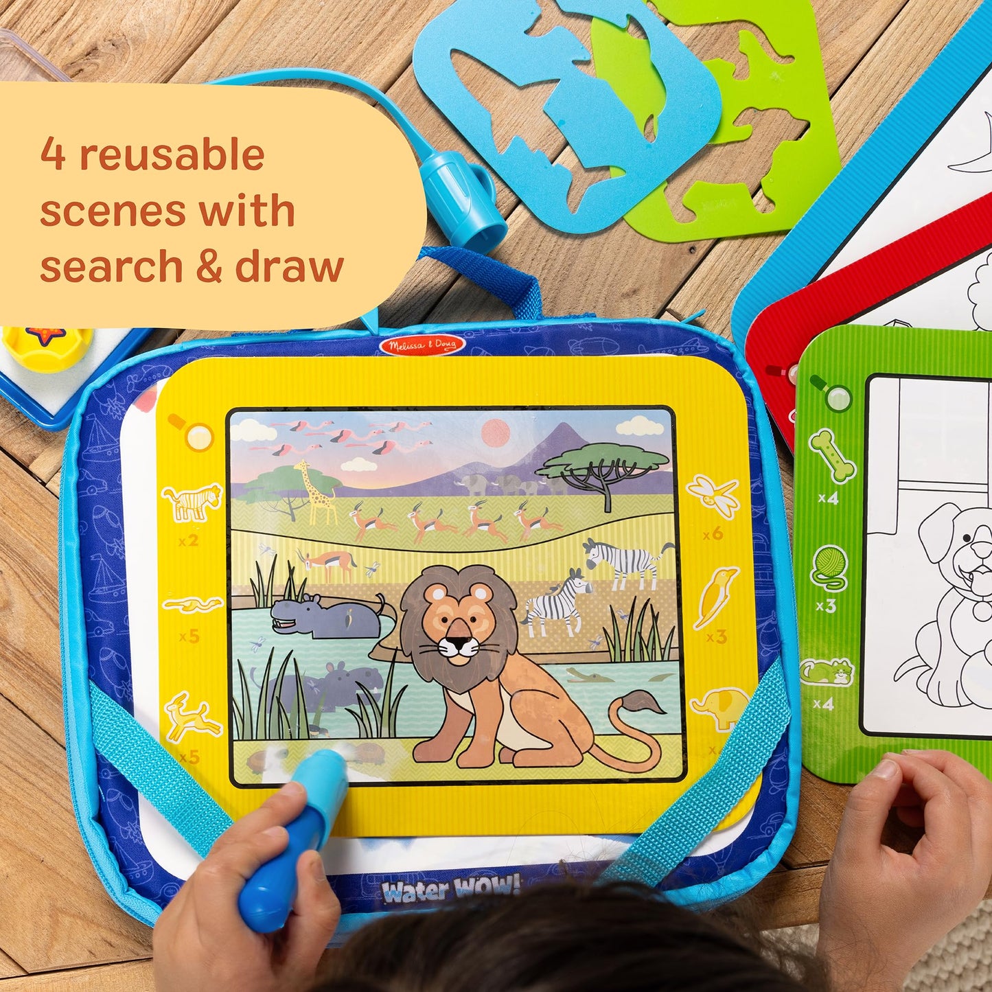 Melissa & Doug Water Wow! Take-Along Reusable Color-Reveal Drawing Set Mess-Free Multi-Activity Pad with Water PenTravel Toy for Toddlers & Kids Ages 3+