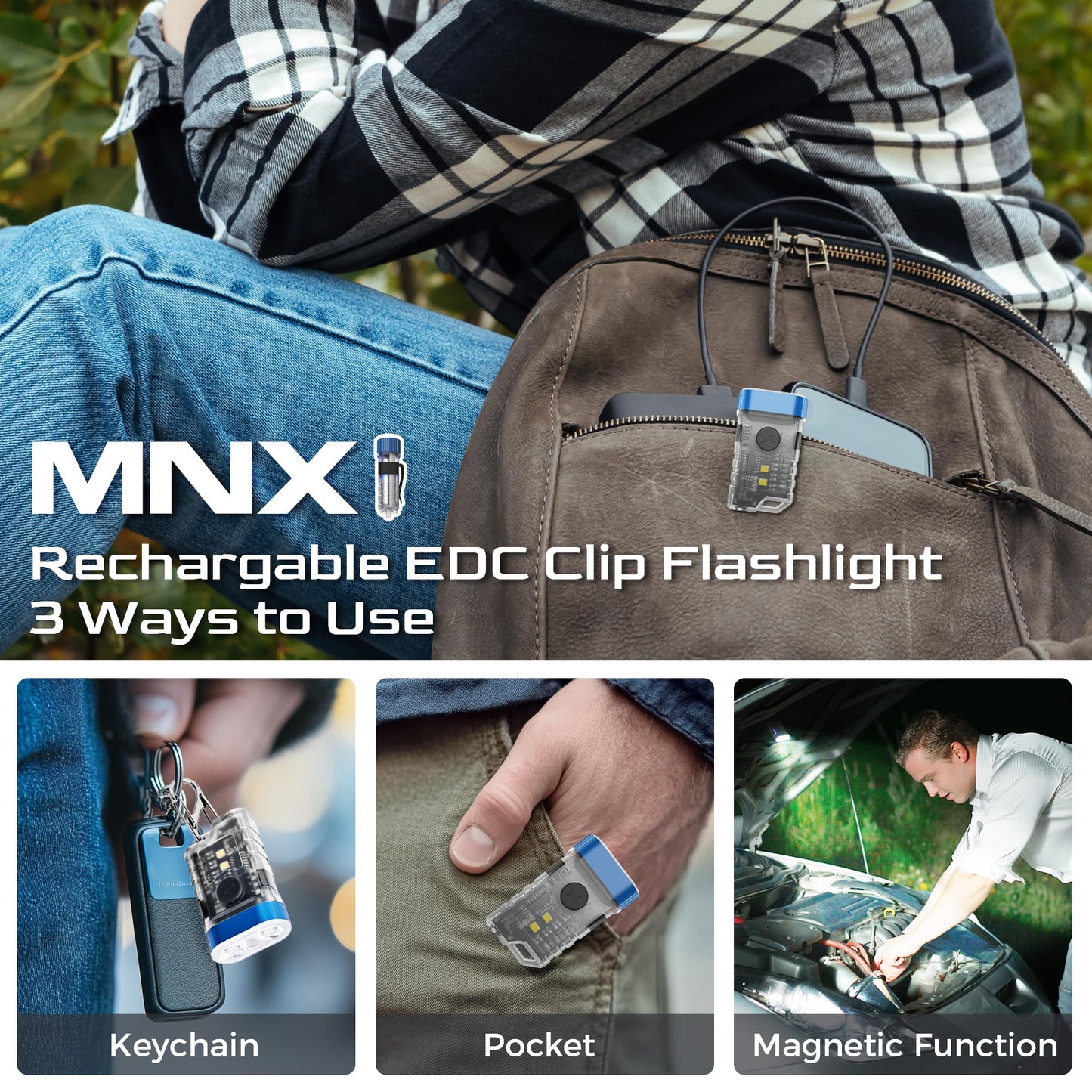 COOZAMING Rechargeable EDC Clip Flashlight, 10 Lighting Modes 2 Illumination Angles, USB C Charging Mini Flashlight Magnetic for Home, Christmas Gift, Walk, Emergency, Night Working, 4 Pack, Blue
