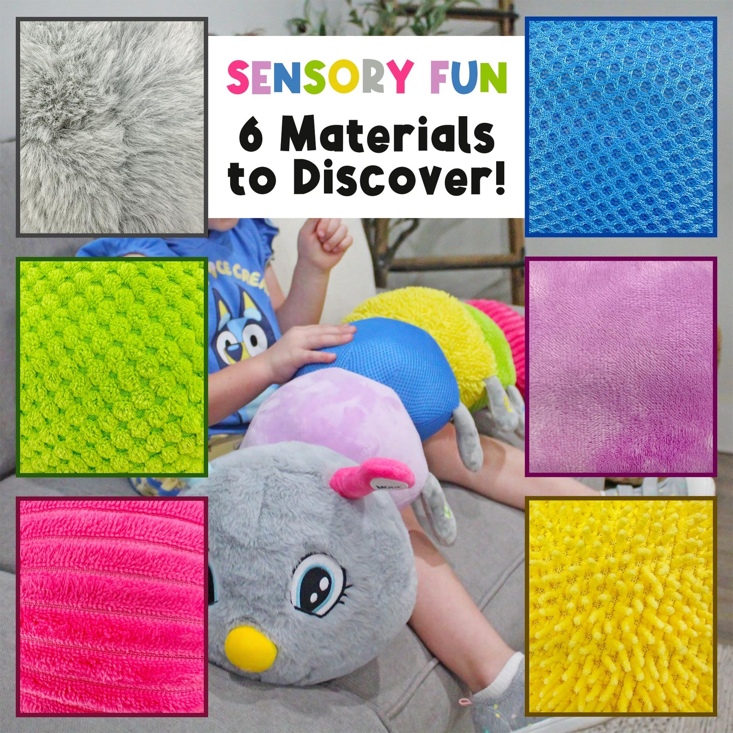 MEAVIA Cuddlebug Caterpillar Body Pillow Sensory Snuggle Vibrating Plush, 35” Jumbo Stuffed Toy, FEELix Collection