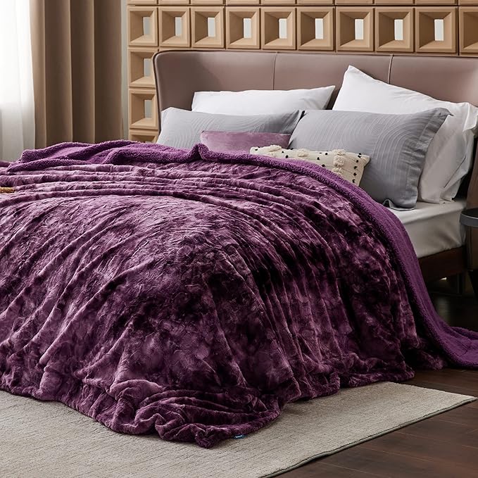 Bedsure Sherpa Blanket Queen Size - Soft, Fuzzy & Fluffy Faux Fur - Warm, Cozy Blanket for Couch, Sofa and Bed, Tie Dye Design, Purple, 90x90 Inches