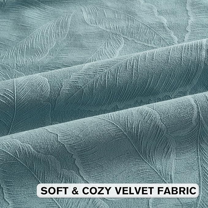 FUTEI Grey Blue Velvet Throw Pillow Covers 22x22 Inch Set of 2,Soft Embossed Leaf-Relief Textured Cushion Cases,Natural Home Decor for Couch Living Room