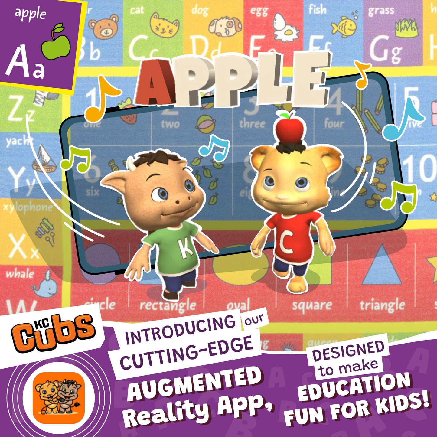 KC Cubs: Educational Rug: ABC Alphabet, Numbers & Shapes - 8x10' Playmat - Interactive Play, Activity Area Carpet, Bedroom-Classroom, Baby-Toddler-Kid