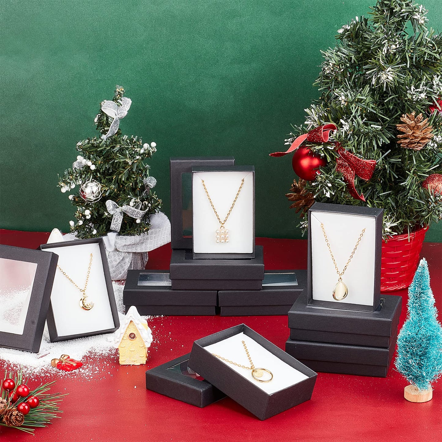 NBEADS 24 PCS Black Gift Boxes with Window Presentation Box with Padding - Birthday Gift Box - Necklace Box Earring Box Ring Box Cardboard Jewelry Boxes 3.54"x2.56"x1.1"