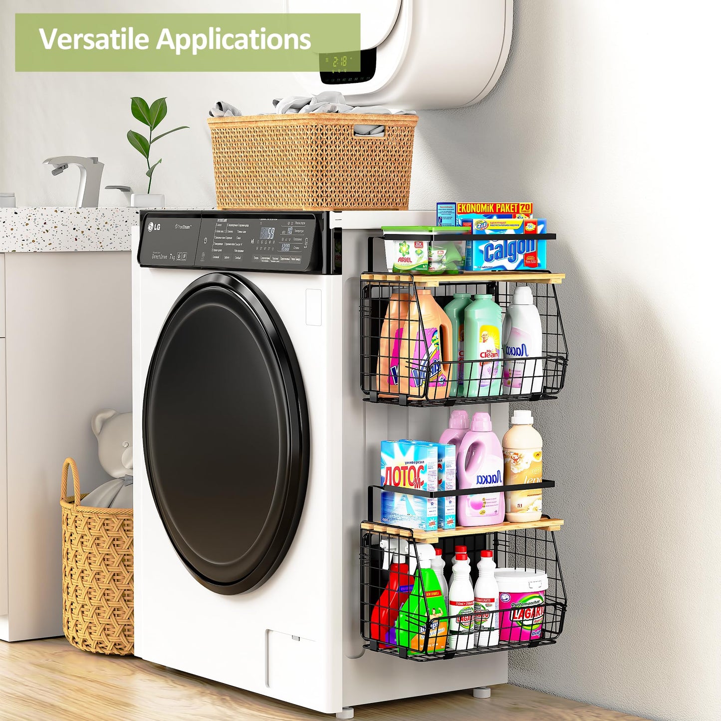 GGIU Magnetic Shelf for Fridge with Lid: 2 Pack Fruit Potato and Onion Storage Bin - Magnetic Spice Rack for Refrigerator & Kitchen Counter - Pantry Organizers and Storage
