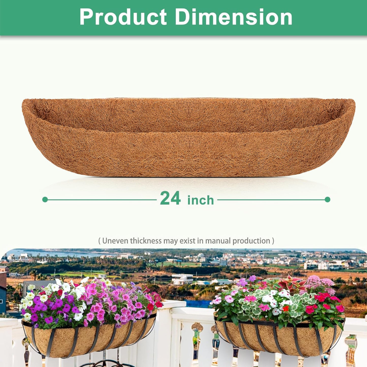 Y&M 4pcs 24" Trough Coco Liner for Window Box Deck Basket Planter Trough Coconut Fiber Liners, Coconut Fiber Pre-Formed Replacement