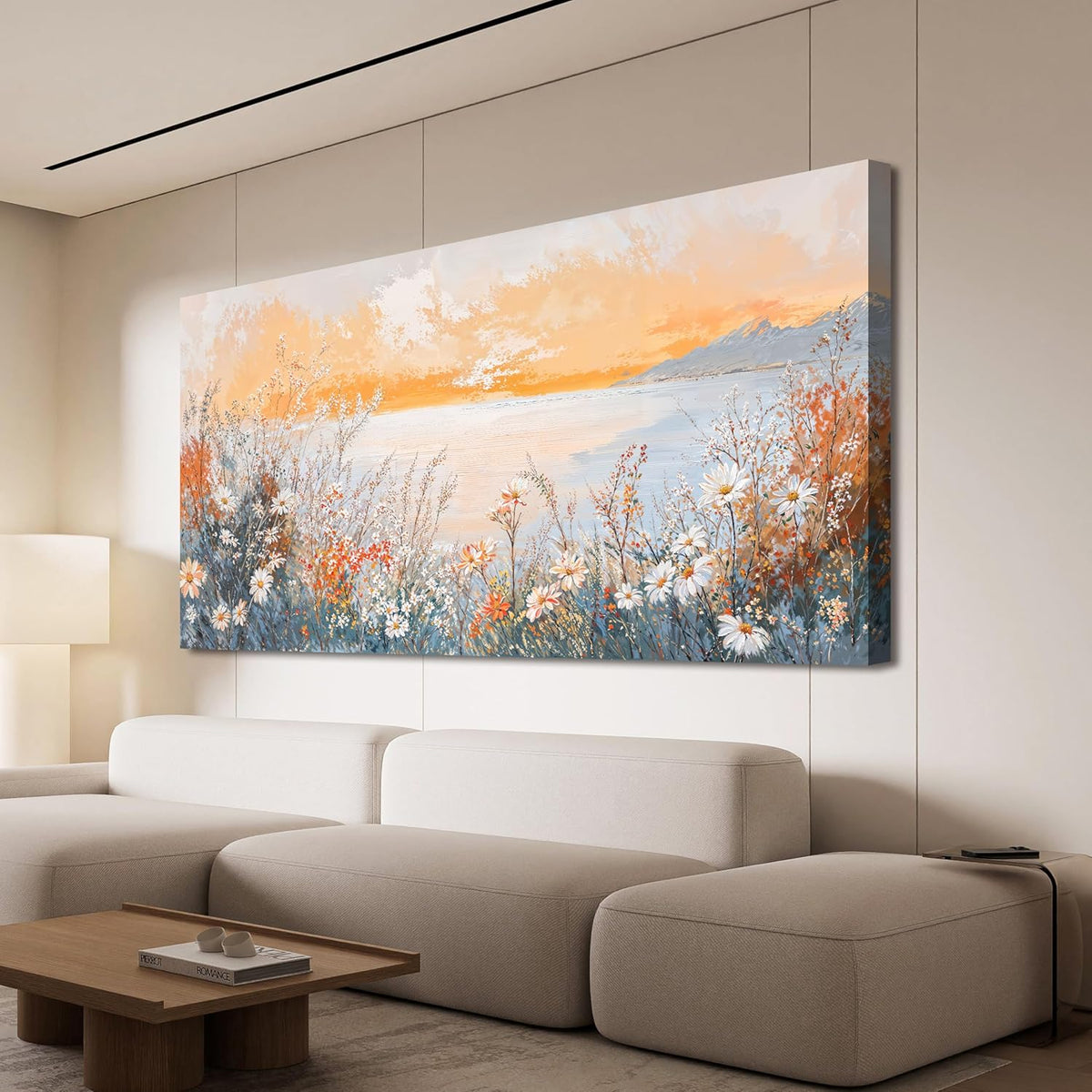 Canvas Oversized Wall Art Decor Wall Art Pictures for Living Room Artwork for Walls Large Coastal Beach Wall Art Prints Canvas Art Wall Decor Vintage Wildflower Wall Art Bedroom Home Decor 29"X58"