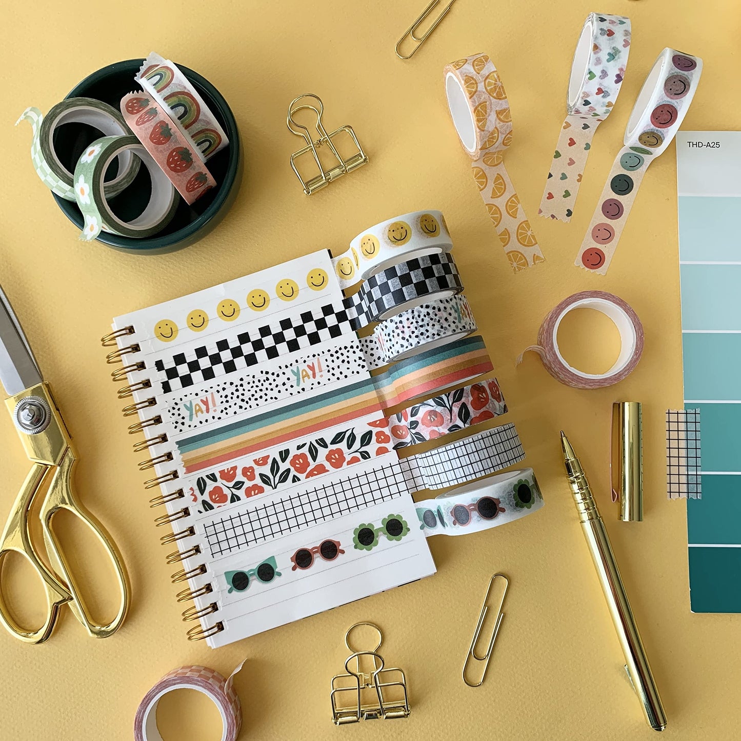 Washi Tape Set of 16 Rolls of 15 mm Wide Cute Decorative Washi Tape for Journaling, Scrapbook, Washy Crafts, Bullet Journals, Planners, DIY Décor, Craft Supplies For Adults & Kids (Splash)