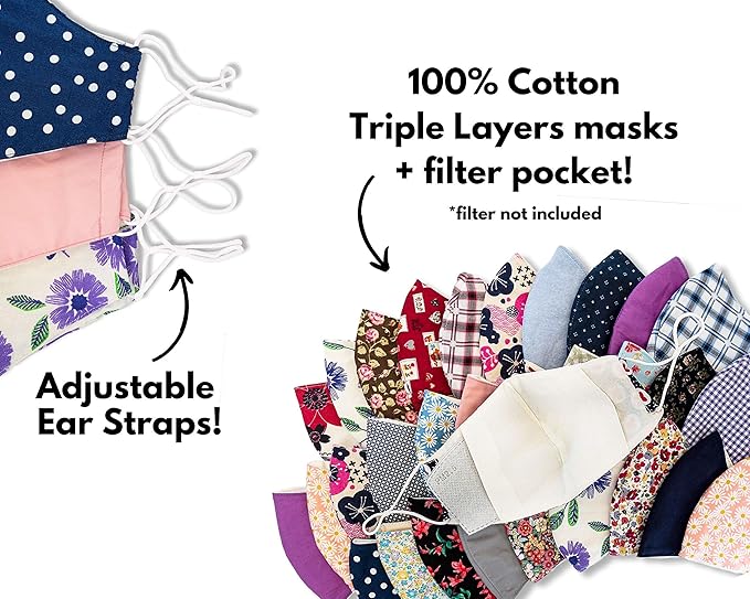 HOPE LOVE SHINE Reusable Face Masks – 3-Layer 100% Cotton Cloth Masks for Adults pack of 30