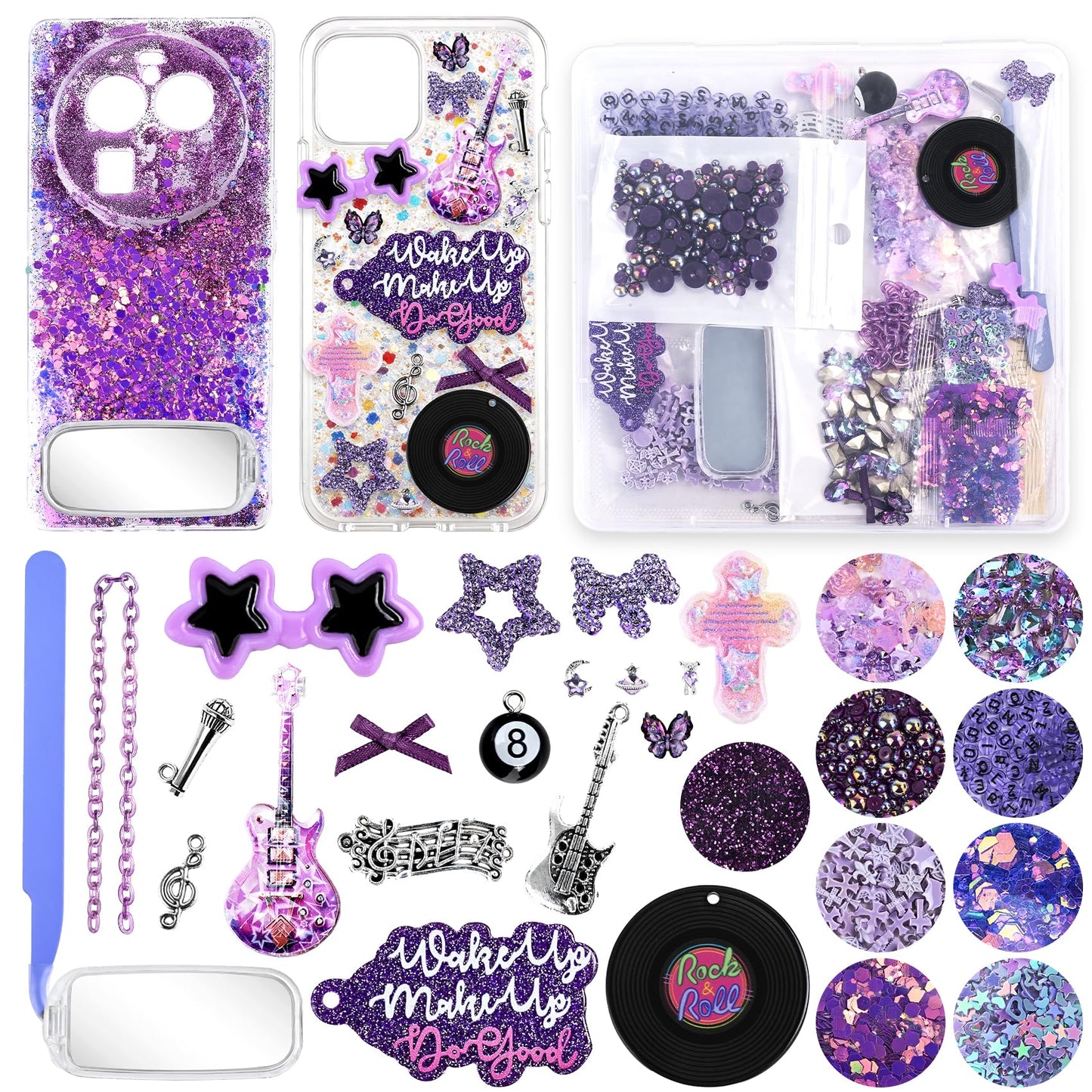 Prdingfy Purple Junk Case Charms Kit - DIY Phone Charms & Nail Art Accessories with 3D Flatback Decorations, Cute Bows & Letter Beads for Customizing Phone Cases, Crafts, Valentine's Day Gifts