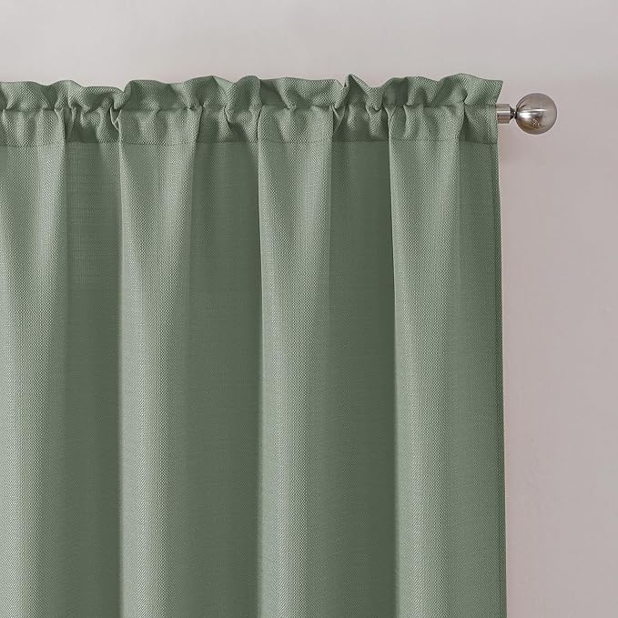 Chyhomenyc Sage Green Curtains 90 Inch Length 2 Panels Set, Faux Linen Textured Semi Light Filtering Soft Airy Farmhouse Curtain Drapes for Living Room Bedroom, Each 60Wx90L