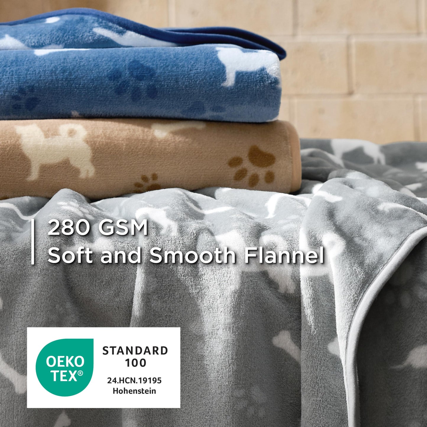 Bedsure 1 Pack 3 Pet Blankets, Super Soft Fluffy Premium Fleece Flannel Portable Throw Dog Blankets for Small Dogs, Printed Cat Puppy Blanket Grey/Brown/Blue Small(20x30 inch)