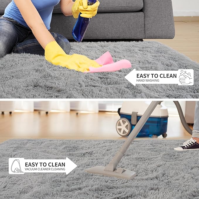 Tepook Super Soft Fluffy Rug for Bedroom, Modern Shaggy Fuzzy Kids Rugs for Living Room, Plush Indoor Nursery Home Decor Dorm Carpet with Non-Slip Bottom, Grey, 2 X 3 Feet