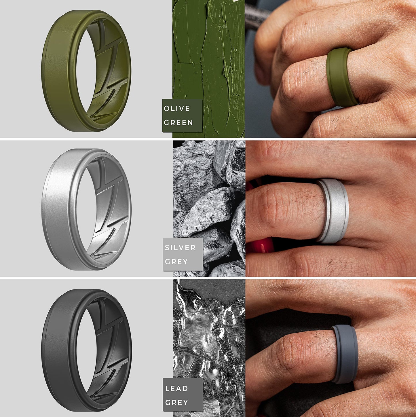 ThunderFit Silicone Wedding Rings for Men Breathable Airflow Inner Grooves, Step Edge Sleek Design Rubber Engagement Bands 8mm Wide 2mm Thick, Variety Multipack 1-7