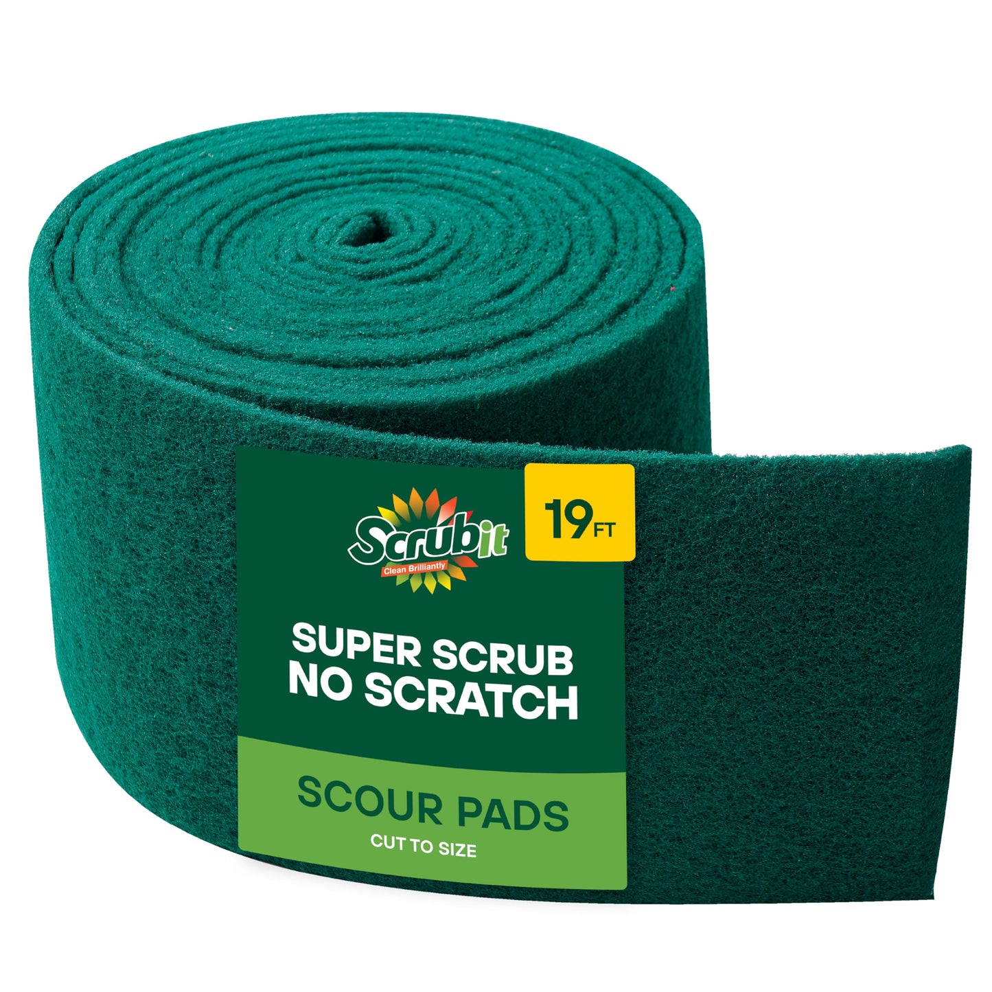SCRUBIT Scouring Pad Roll - 19 FT Green scrubbing Pads Roll - Non Scratch Dish Washing Scrubbers - Abrasive and Heavy Duty Pot Scrubber Roll for Kitchen, Pots, Pans, Oven, and Grill 19 FT X 6" x0.3"