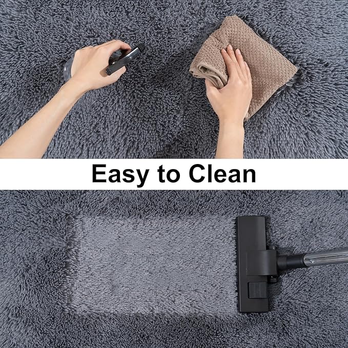 Ultra Soft Runner Rugs for Bedroom Hallways with Upgraded Non-Slip Rubber Backing & Thick Memory Sponge, 2 Packs 2x3 Feet Fluffy Shag Throw Area Rug for Bedside Dorm Dark Grey