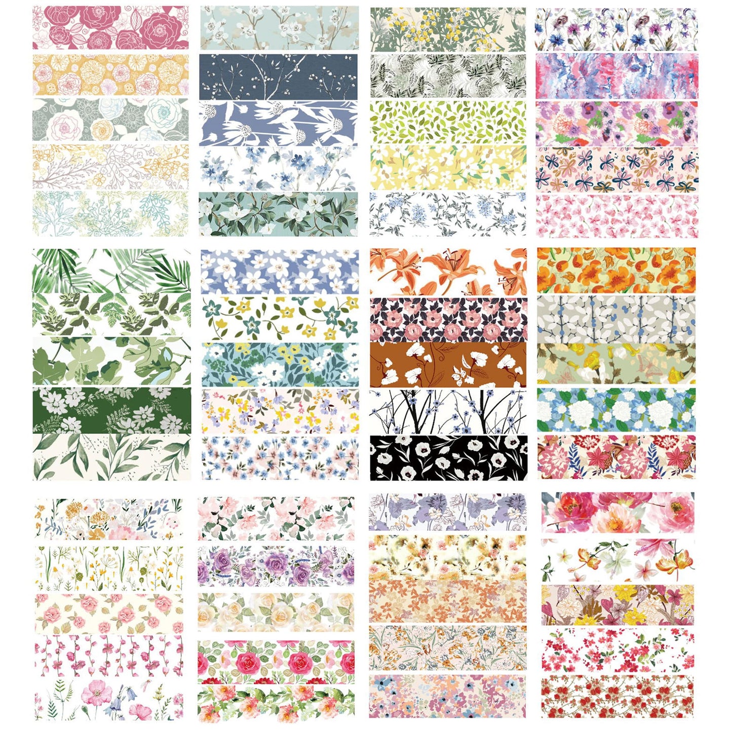 YUBX Flowers Washi Tape Set 60 Rolls Floral Patterns Decorative Skinny Blooms Masking Tapes for Arts, DIY Crafts, Journals, Planners, Scrapbook, Wrapping (Spring)