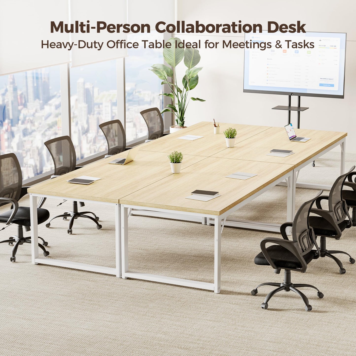 Mericonia 48 Inch Computer Desk, 1" Thick Heavy Duty Industrial Office Desk, Modern Simple Study Writing Table for Home Office Bedroom Workstation, Oak
